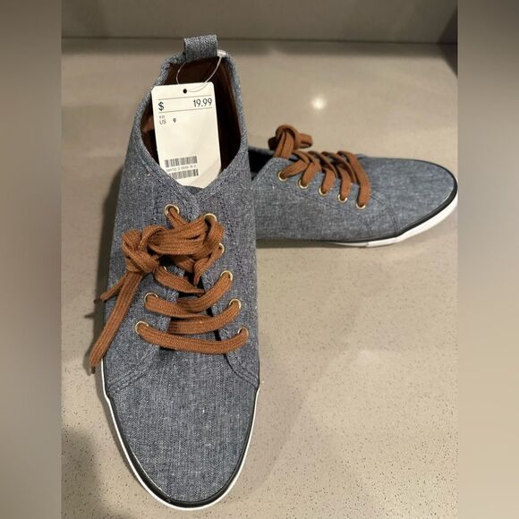 New with Tag! H & M Men's Denim Look Canvas Lace Up Shoes Size 9 - Picture 1 of 5
